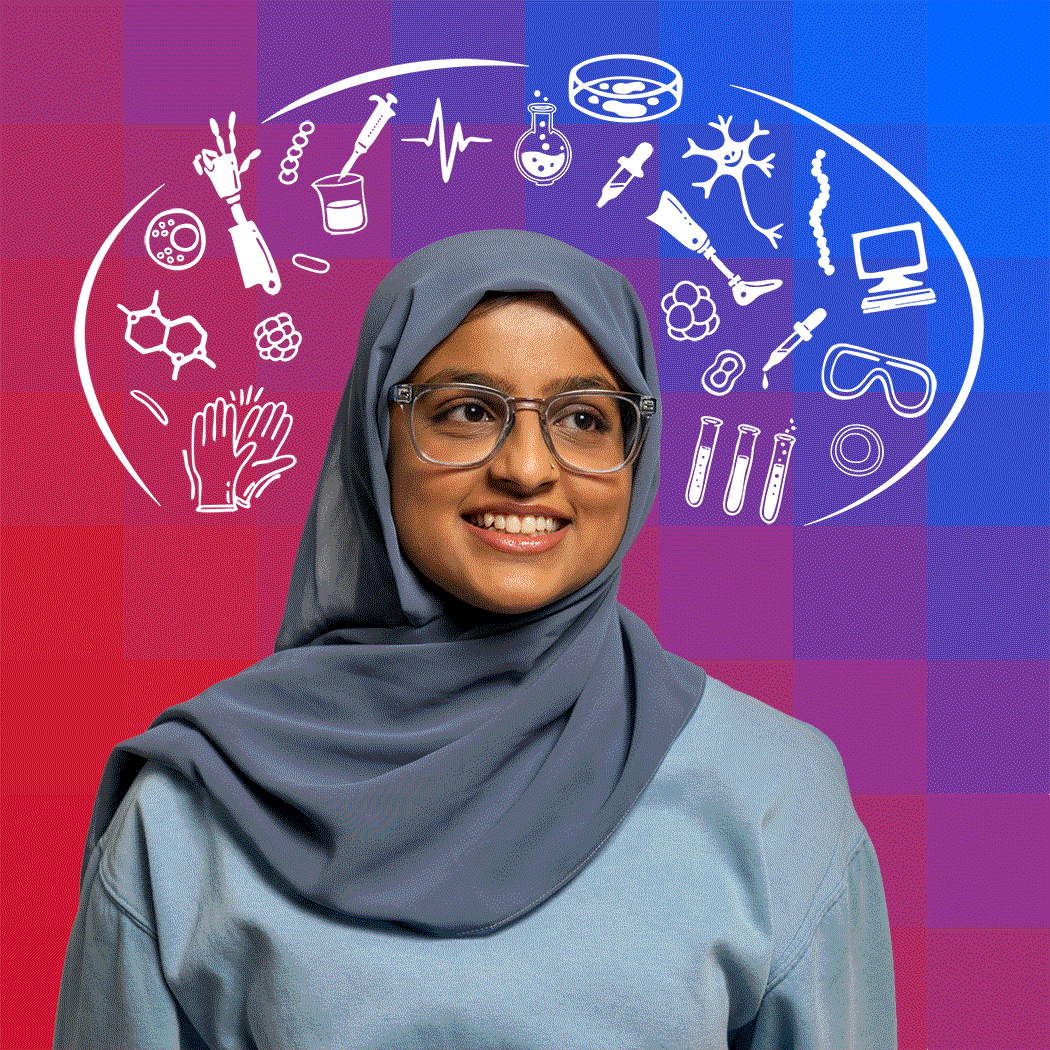 Areeba with symbols illustrated over the head and in the mind